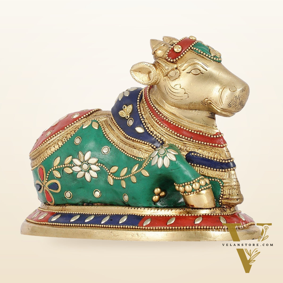 Auspicious Handcrafted Brass Nandi Statue unique 8"