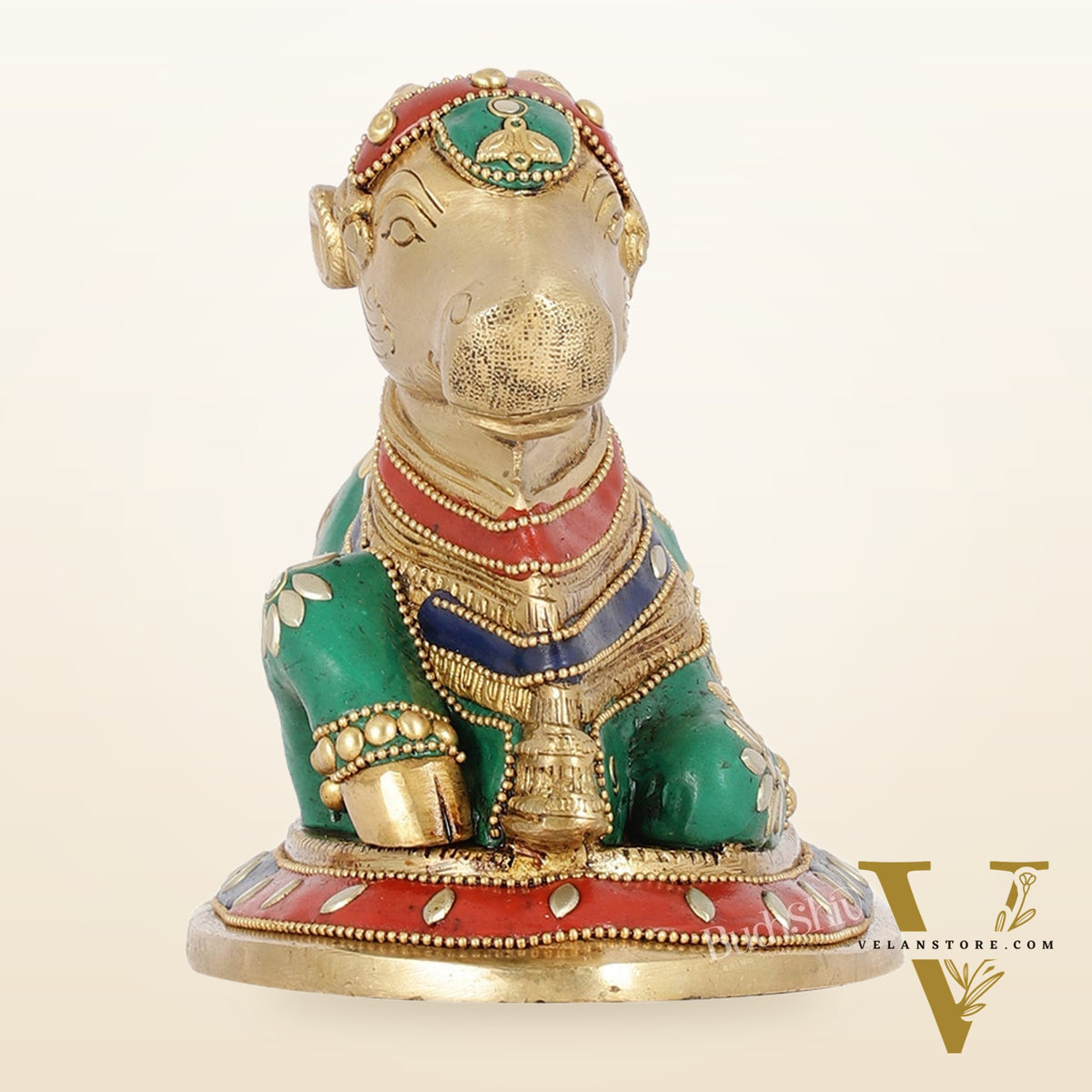 Auspicious Handcrafted Brass Nandi Statue unique 8"