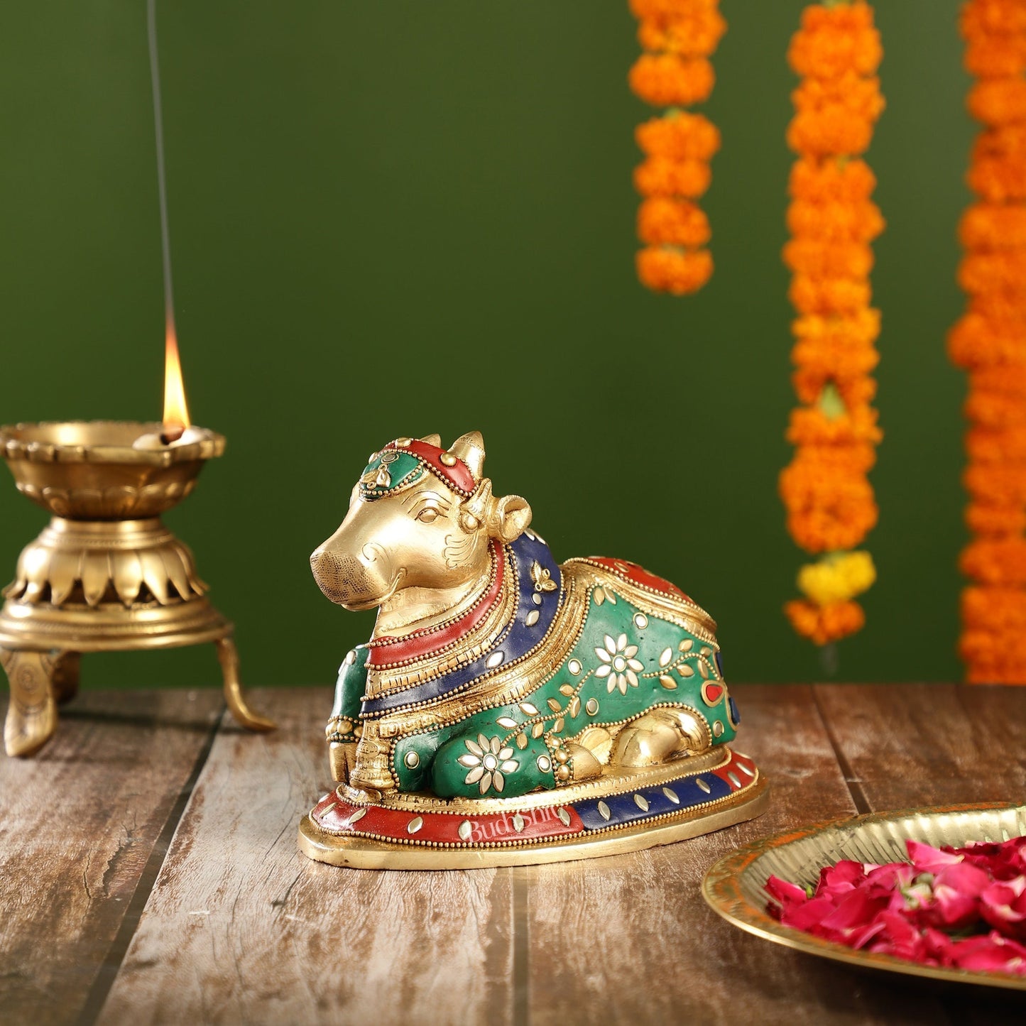 Auspicious Handcrafted Brass Nandi Statue unique 8"