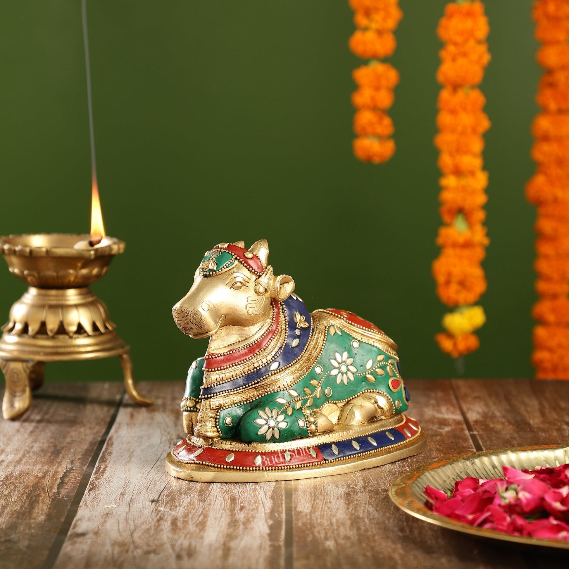 Auspicious Handcrafted Brass Nandi Statue unique 8"