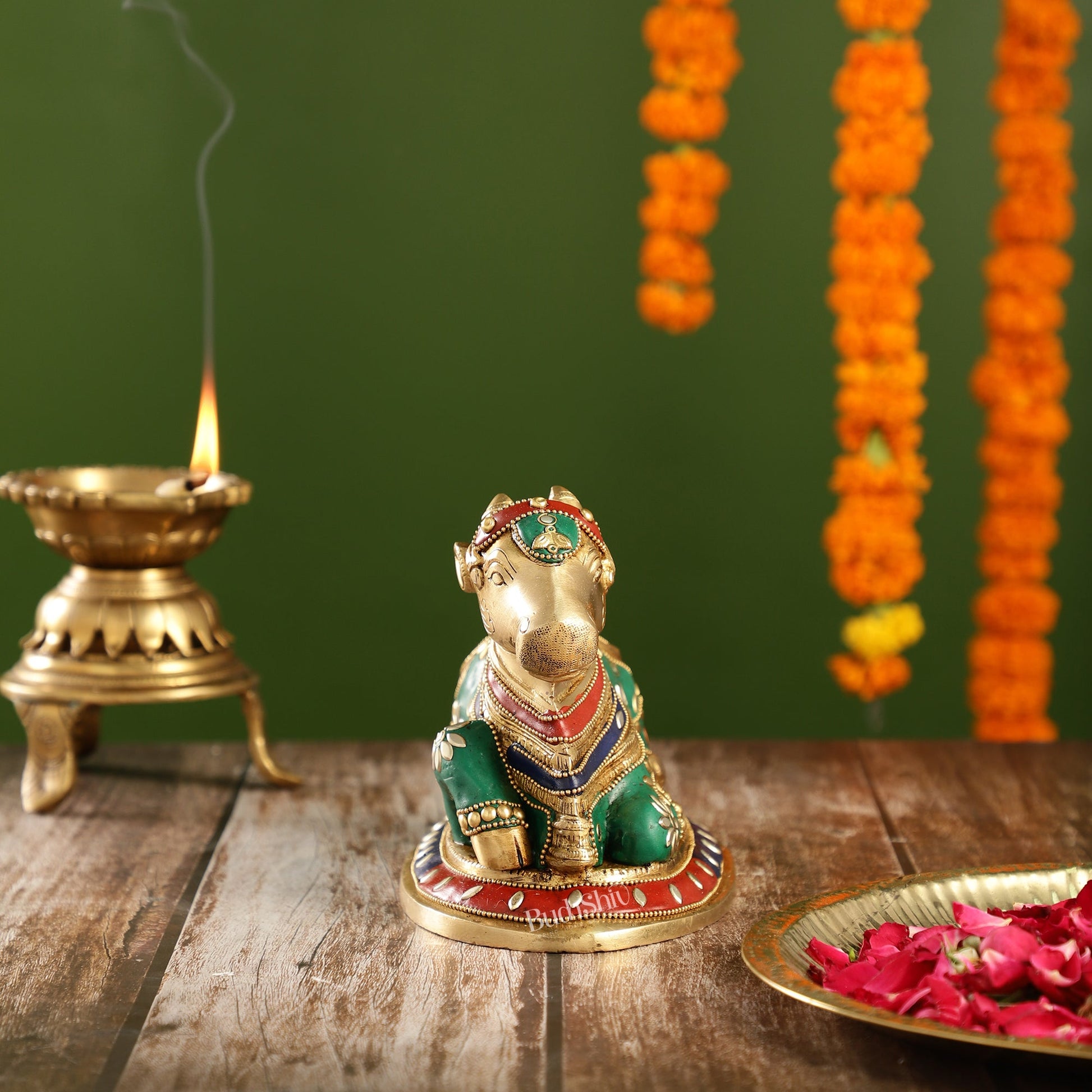 Auspicious Handcrafted Brass Nandi Statue unique 8"