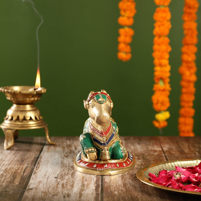 Auspicious Handcrafted Brass Nandi Statue unique 8"