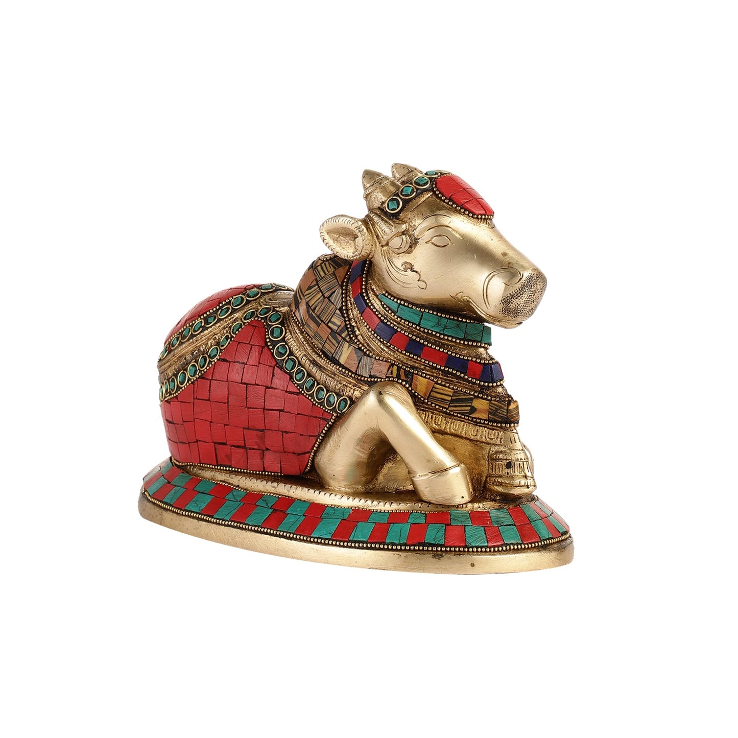 Auspicious Handcrafted Brass Nandi Statue with Natural Stones