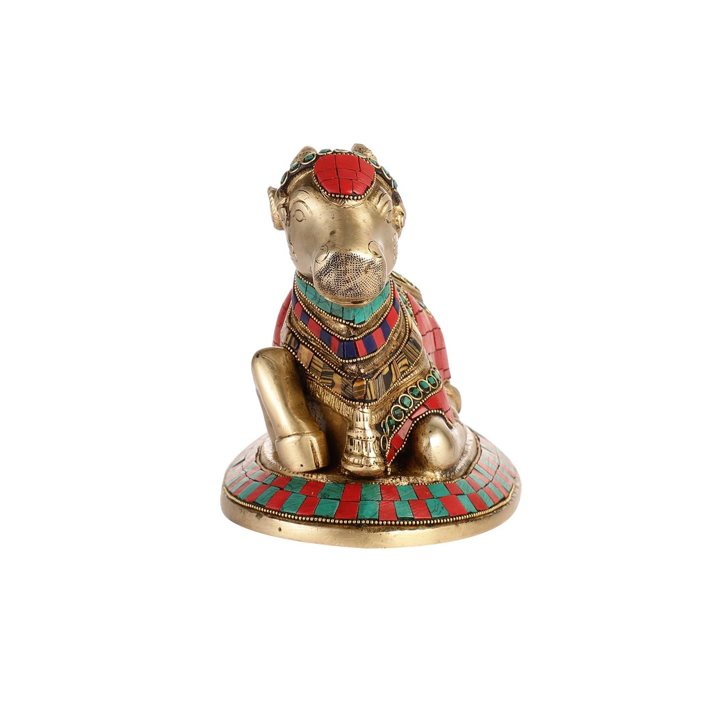 Auspicious Handcrafted Brass Nandi Statue with Natural Stones