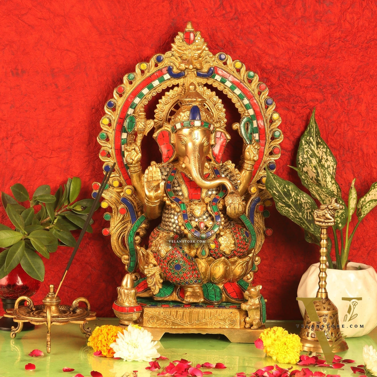 Auspicious Pair: Lord Ganesha and Goddess Lakshmi Brass Statues - Height 18 inches