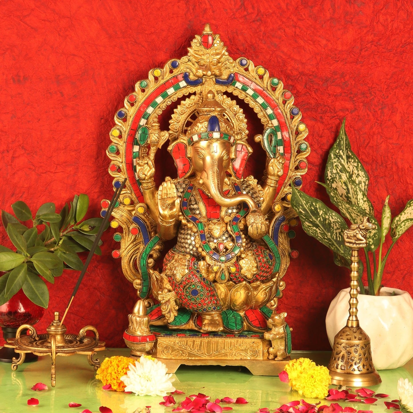Auspicious Pair: Lord Ganesha and Goddess Lakshmi Brass Statues - Height 18 inches