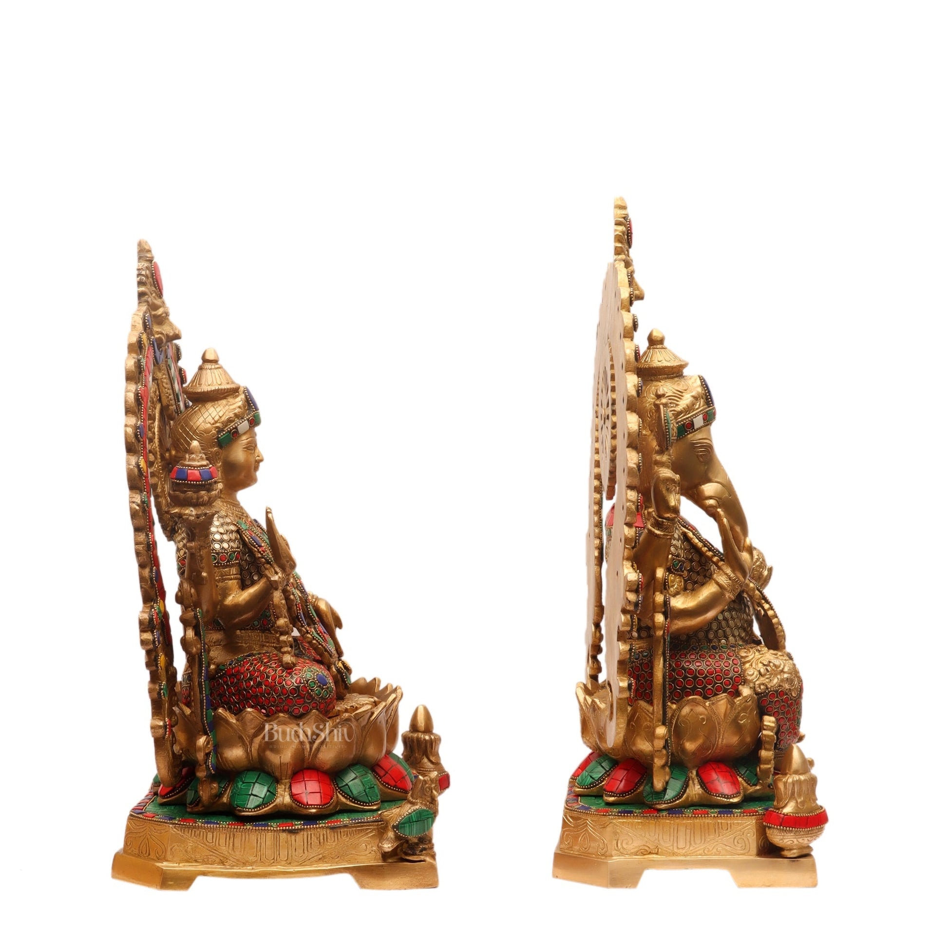 Auspicious Pair: Lord Ganesha and Goddess Lakshmi Brass Statues - Height 18 inches