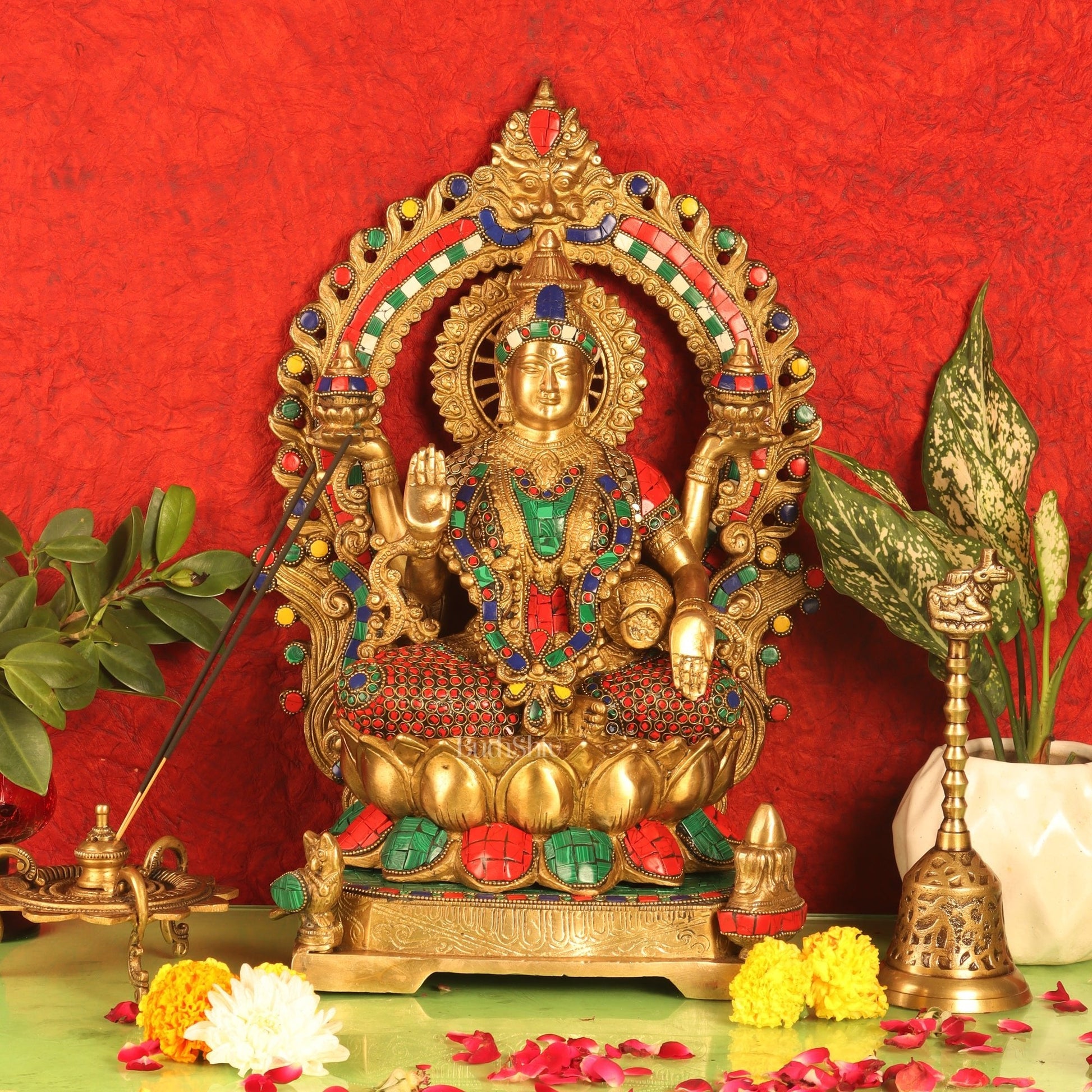 Auspicious Pair: Lord Ganesha and Goddess Lakshmi Brass Statues - Height 18 inches