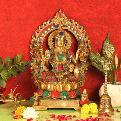 Auspicious Pair: Lord Ganesha and Goddess Lakshmi Brass Statues - Height 18 inches