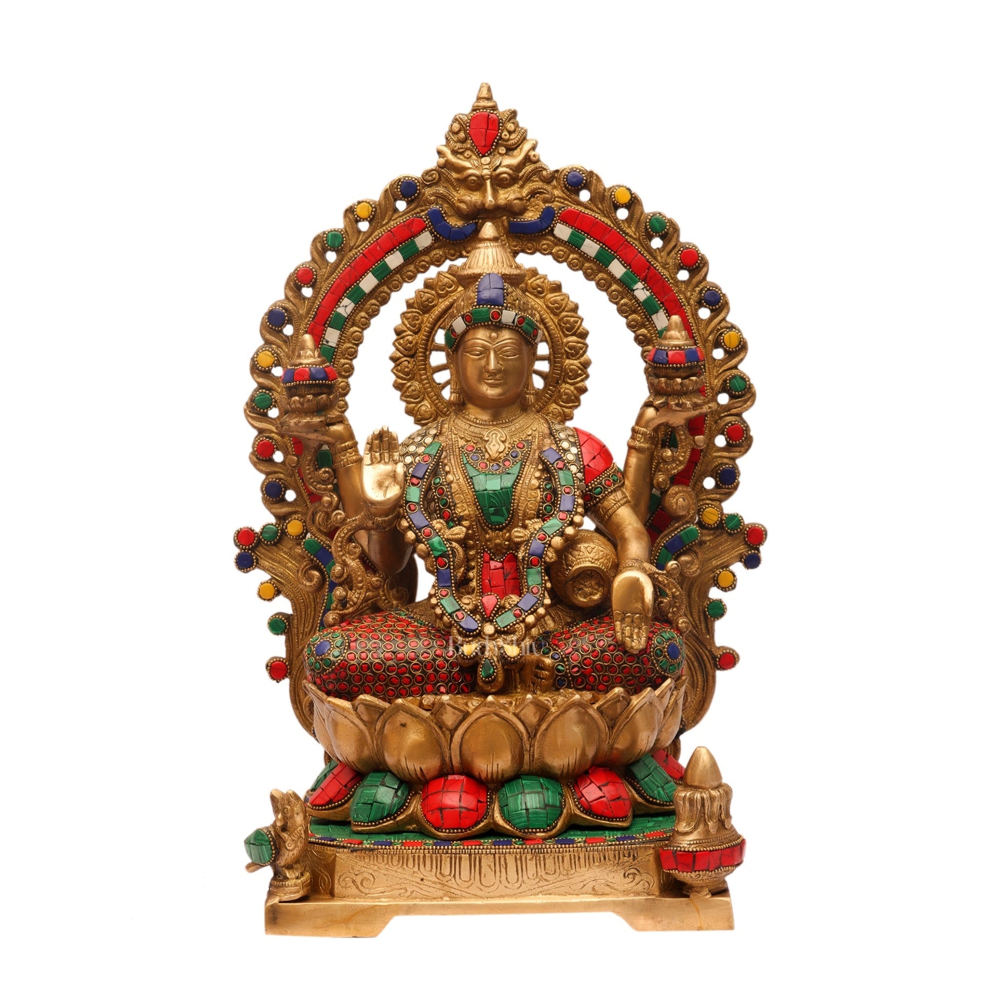 Auspicious Pair: Lord Ganesha and Goddess Lakshmi Brass Statues - Height 18 inches