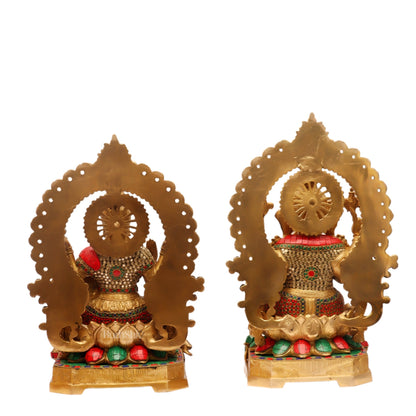 Auspicious Pair: Lord Ganesha and Goddess Lakshmi Brass Statues - Height 18 inches