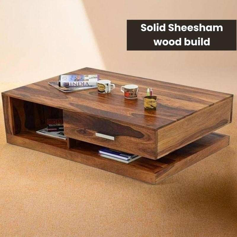 Avana Solid Sheesham Wood Coffee Table | Smart Storage, Modern Design for Living Room Coffee table by Woodensure