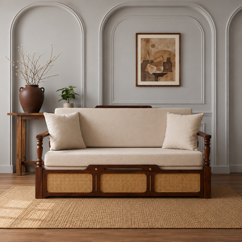 Solid Sheesham Wood Multi-Functional Sofa Cum Bed