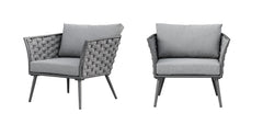 Klorix Outdoor Garden Balcony Sofa Set 3 Seater, 2 Single seater and 1 Center Table Set, Braid & Rope (Grey)