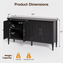 Collynns 58" W Sideboard Cabinet with Adjustable Shelves and 4 Doors