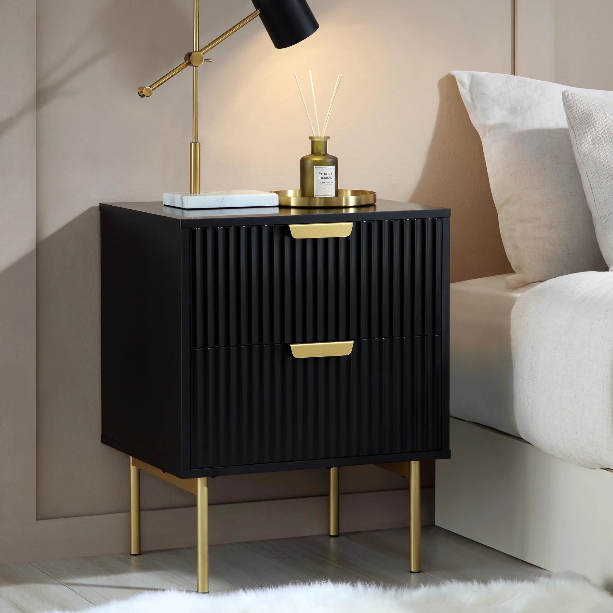 Velin Ridged 2 Drawer Bedside Table