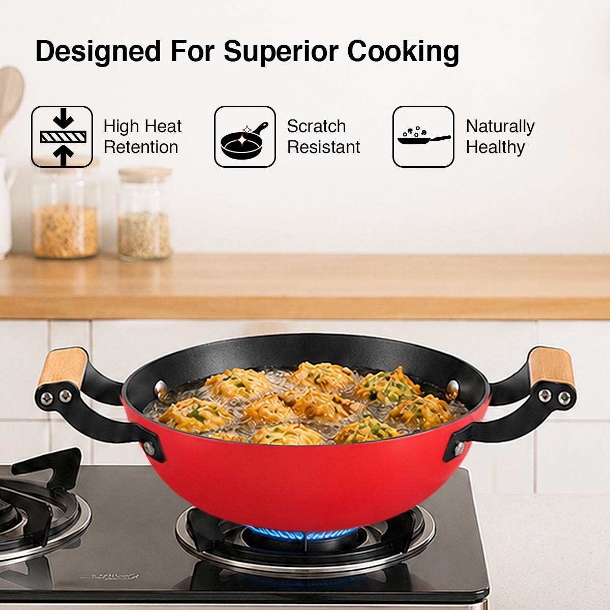 Prestige Castlite Enamel Coated Cast Iron Fry Pan 20cm/0.8L, Lightweight, Stay-Cool Handle + Prestige Castlite Enamel Coated Cast Iron Kadai 24cm/2.3L with Glass Lid, Gas & Induction, 15Y Warranty