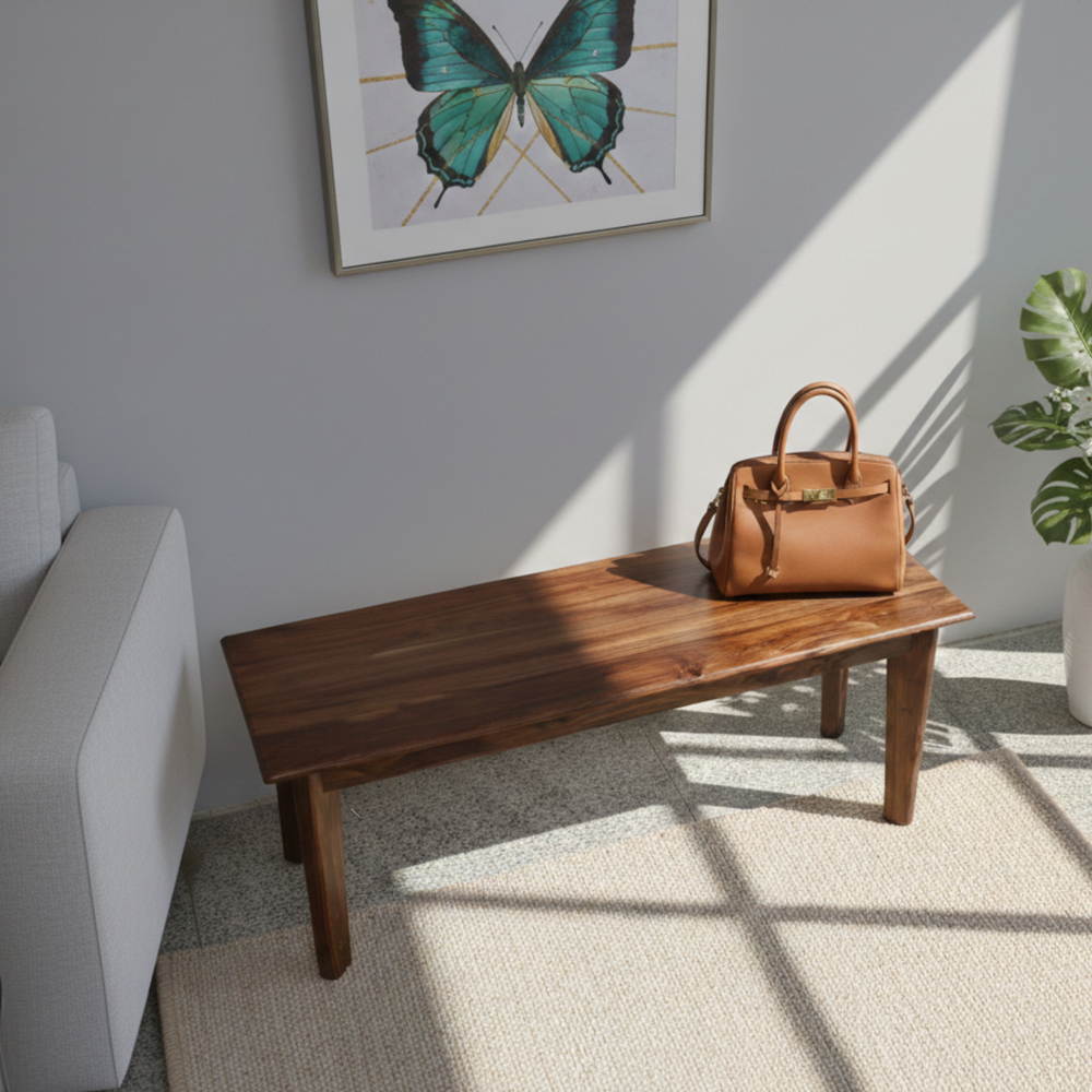 Urban Living Solid Sheesham Wood Six Seater Dining Table Set with Bench-Honey