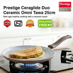 Prestige Ceraglide Duo Ceramic Coating Non Stick Aluminium Cookware Omni Tawa Dia 25 cm, Prestige Ceraglide Duo Ceramic Coating Non Stick Aluminium Cookware Fry Pan Dia 24 cm (1.6 Litre)