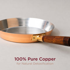 Traditional Copper Fry Pan with Tin Coating and Insulated Handle (तांबा का फ्राई पैन)