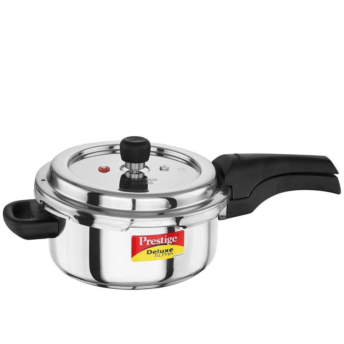 Prestige 3 Litre Stainless Steel Deluxe Alpha Svachh Outer Lid Pressure Cooker, Triply Base, Gas & Induction Compatible, ISI + Prestige Omega Deluxe Granite Non-stick Omni Tawa, 25 cm, Black