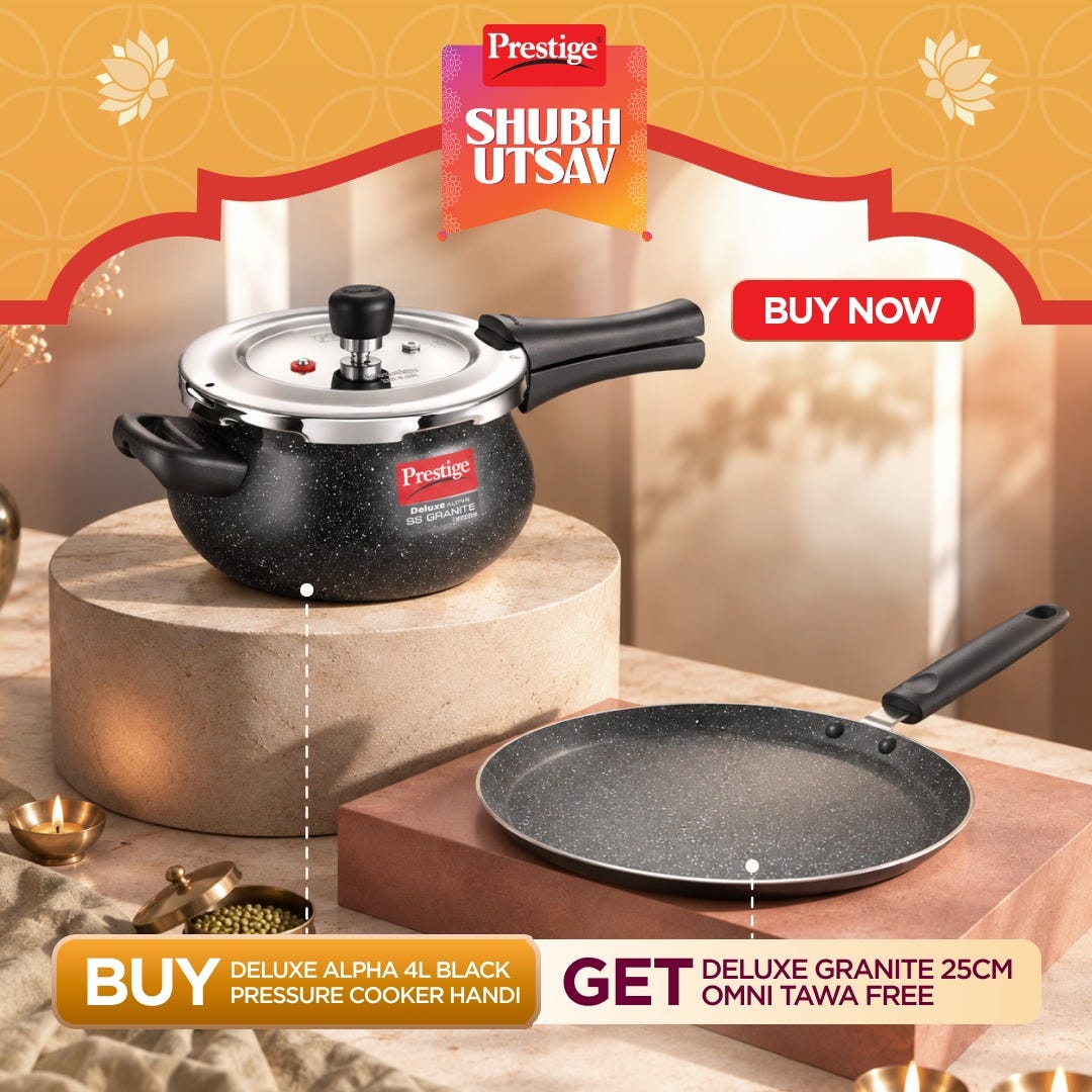 Prestige Deluxe Alpha Stainless Steel Pressure Cooker 4.0 L, Prestige Omega Deluxe Granite Non-stick Round Base Omni Tawa, 25 cm (Black)