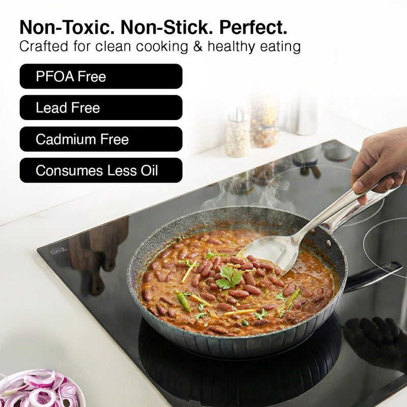 Prestige Durastone Hard Anodised 6 Layer Non-Stick Omni Tawa, 25 cm (Black), Prestige Durastone Hard Anodised 6 Layer Non-Stick Fry Pan, (24 cm, 1.9 Litre) (Black)