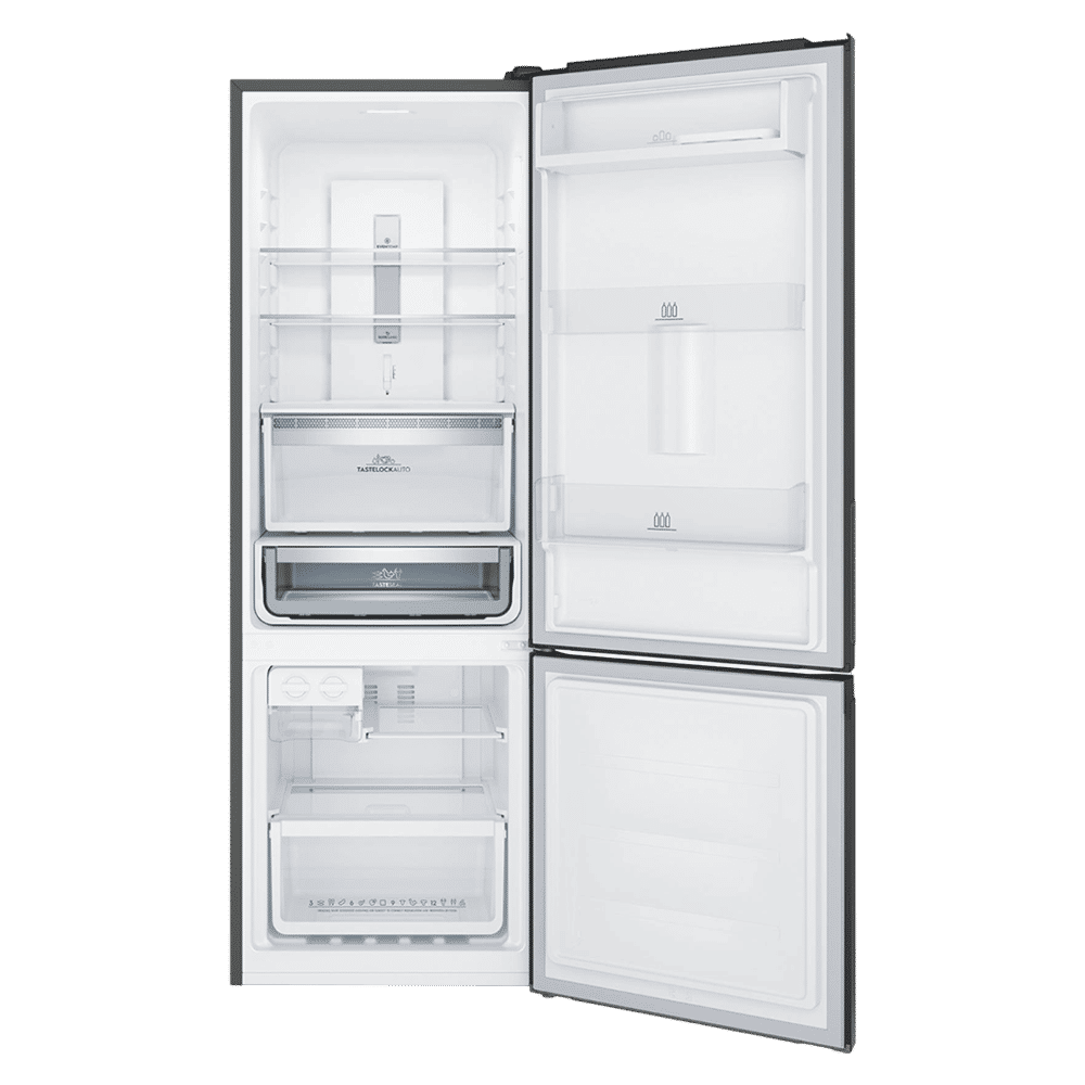 Electrolux UltimateTaste 300 335 Litres 1 Star Frost Free Double Door Bottom Mount Refrigerator with Door Alarm (EBB3702K-H, Glossy Black Steel)