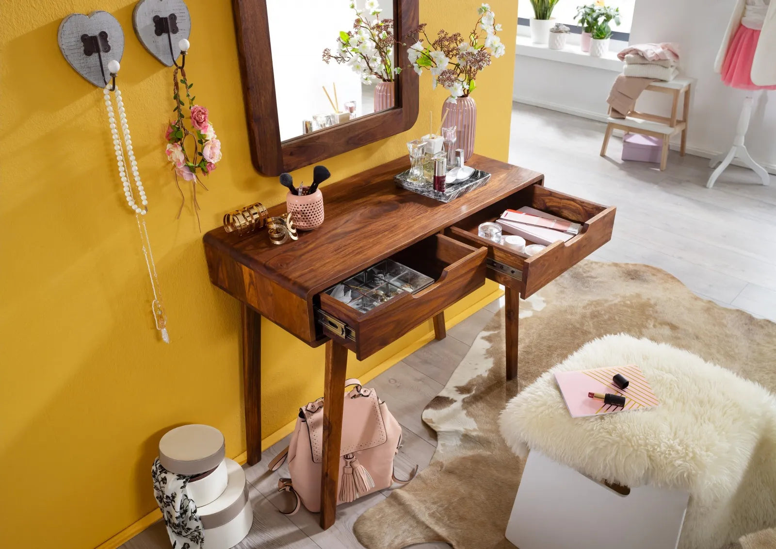 Bangalore  Solid Sheesham Wood Console Table with Drawers