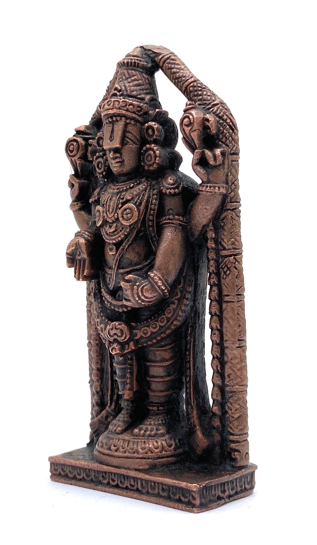 Copper Tirupati Balaji Idol | Lord Venkateswara Murti | Srinivasa Govinda Tamra Statue | Balaji Maharaj Pooja Moort,Brown, 4 Inch, 1 Piece
