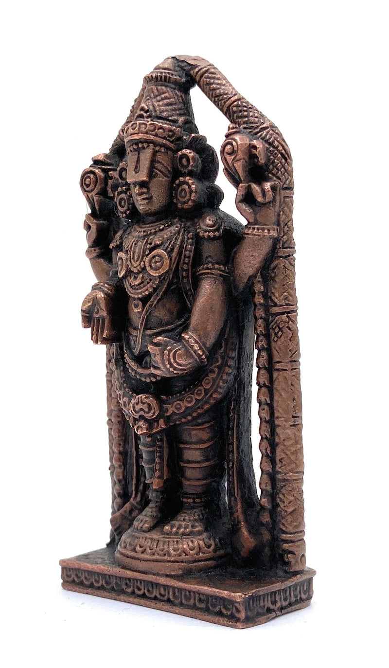 Copper Tirupati Balaji Idol | Lord Venkateswara Murti | Srinivasa Govinda Tamra Statue | Balaji Maharaj Pooja Moort,Brown, 4 Inch, 1 Piece