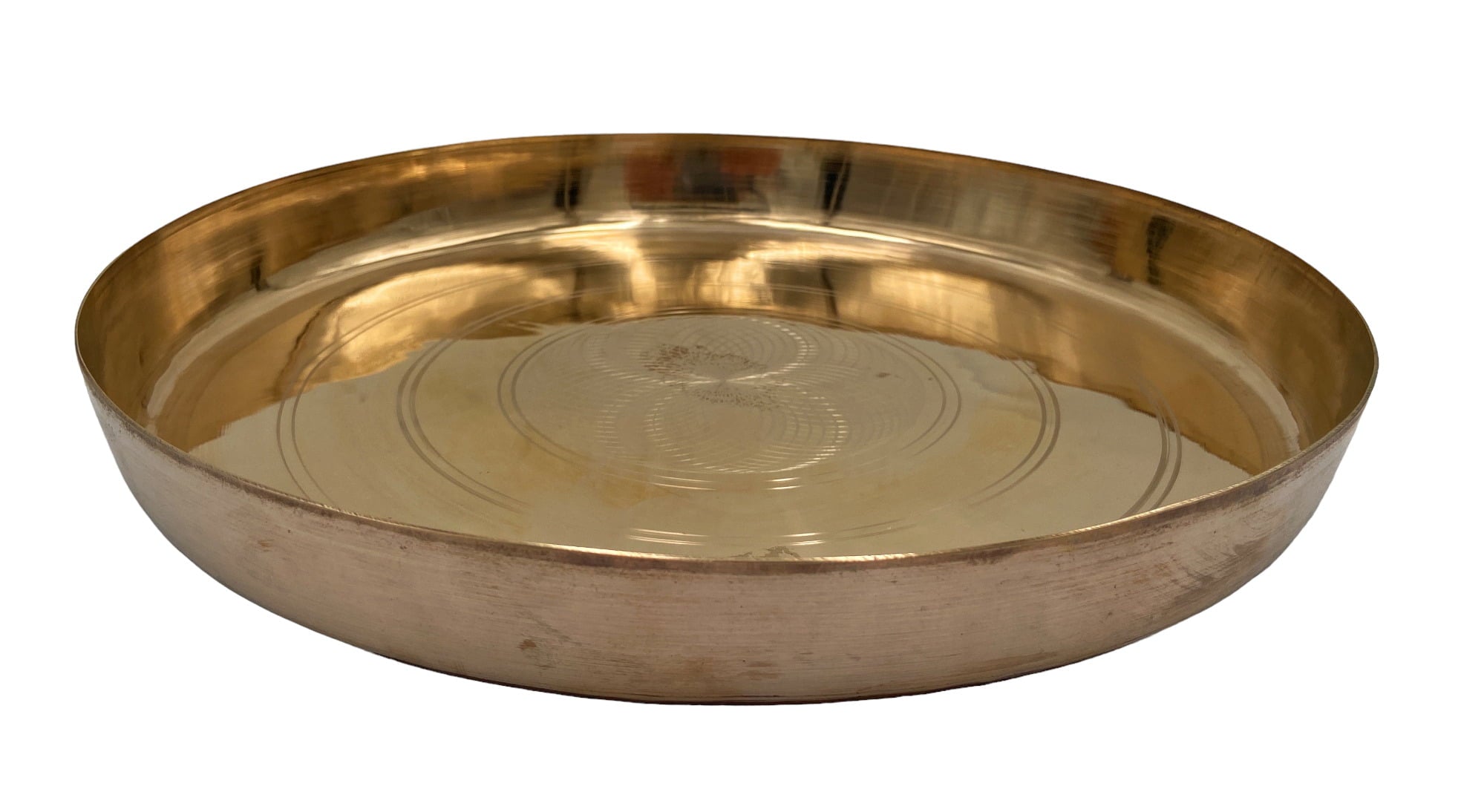 Traditional Pure Brass Dinner Plate (Peetal Thali, Pittala Bhojan Plate, Hittale Oota Thali / Pittalam Dining Plate) Handmade Indian Dining Thali for Temple Bhojan, Prasadam Serving & Festive Meals, Gold, 11.42 Inch, 1 Piece