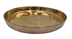 Traditional Pure Brass Dinner Plate (Peetal Thali, Pittala Bhojan Plate, Hittale Oota Thali / Pittalam Dining Plate) Handmade Indian Dining Thali for Temple Bhojan, Prasadam Serving & Festive Meals, Gold, 11.42 Inch, 1 Piece