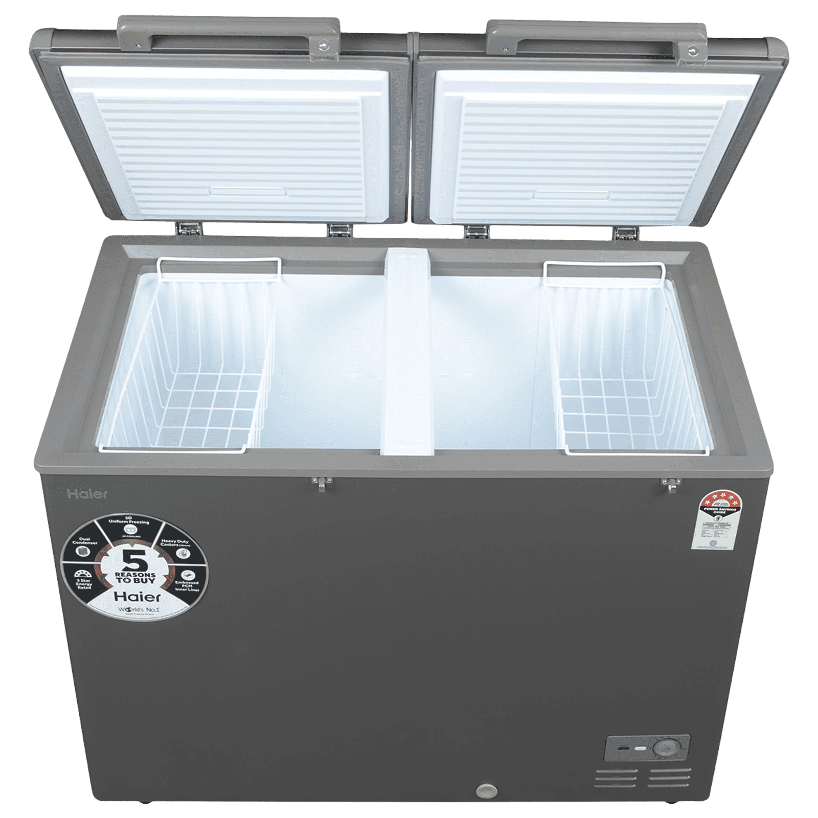 Haier Titanium 345 Litres 5 Star Double Door Deep Freezer with Stabilizer Free Operation (HFC-345DME5, Grey)