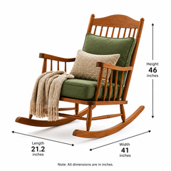 High-Back Solid Wood Rocking Chair with Cushions