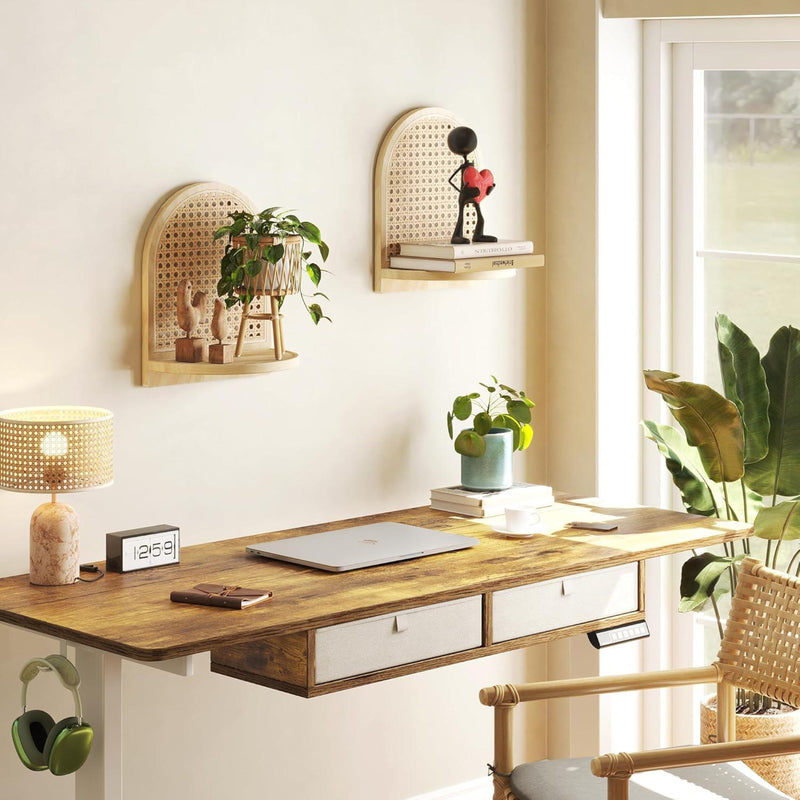 Natural Rattan Arch Wall Display Shelf- Set Of 2