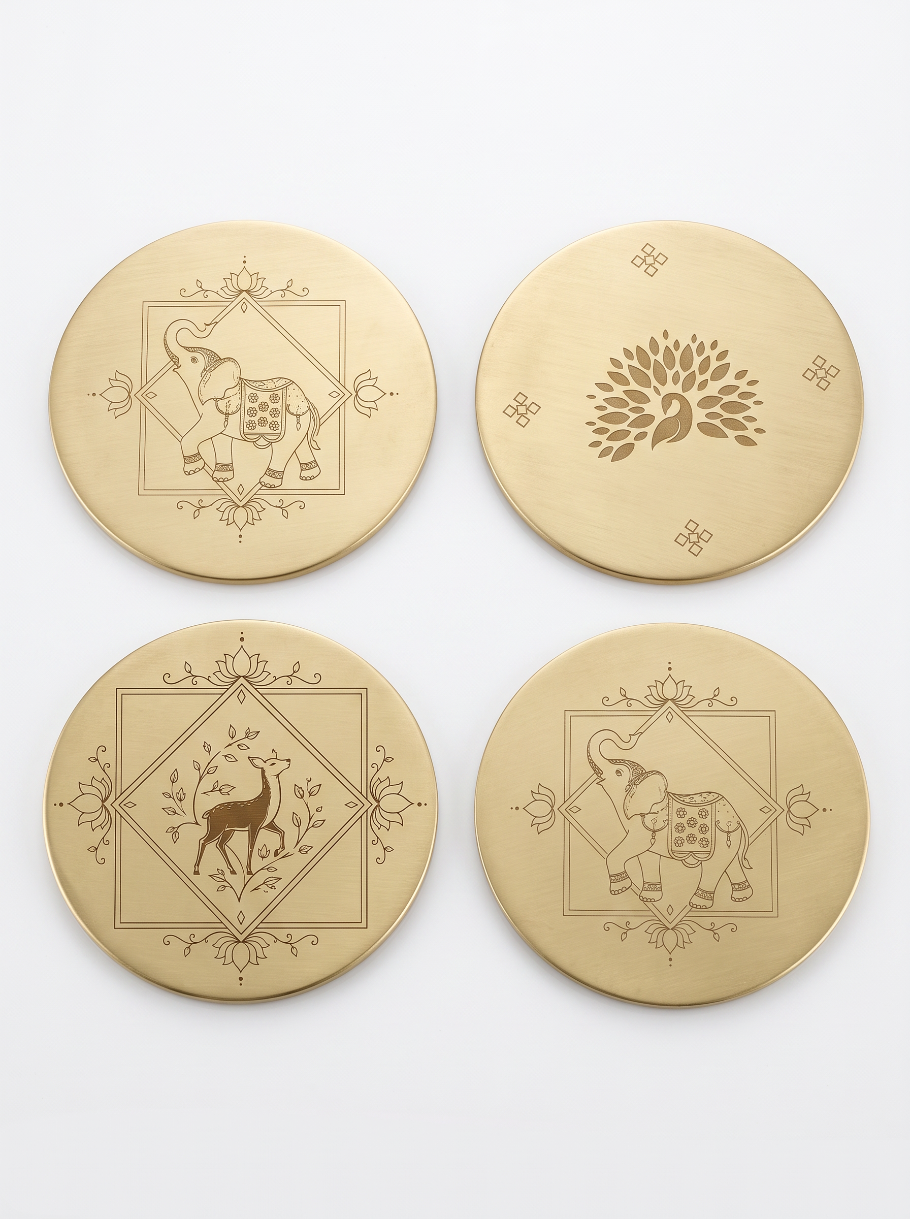 Handcrafted Brass Coaster Set – Traditional Indian Motifs