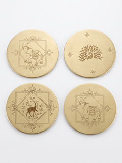 Handcrafted Brass Coaster Set – Traditional Indian Motifs