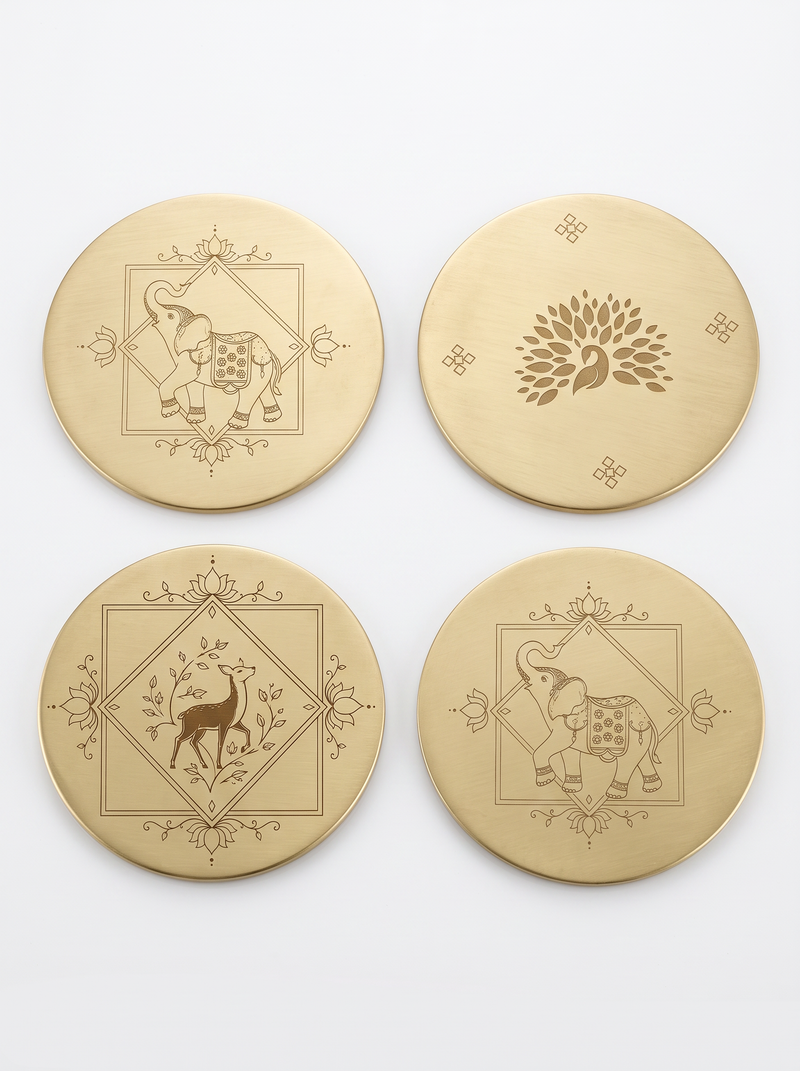 Handcrafted Brass Coaster Set – Traditional Indian Motifs