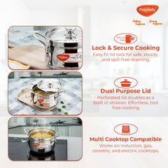 Baby Boss Stainless Steel Strainer Pot with Lock –  Pasta, Rice & Vegetable Cooking Pot with Induction Base