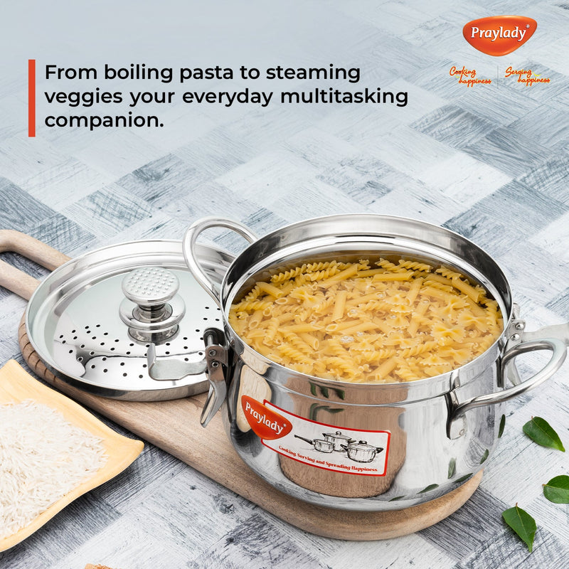 Baby Boss Stainless Steel Strainer Pot with Lock –  Pasta, Rice & Vegetable Cooking Pot with Induction Base