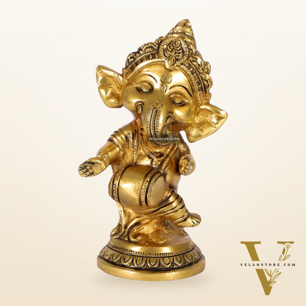 Baby Dholak Ganesha Brass Idol - Golden | BudhShiv