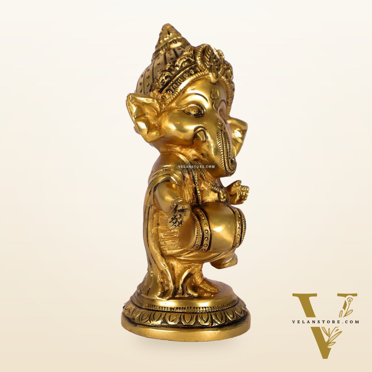 Baby Dholak Ganesha Brass Idol - Golden | BudhShiv