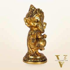 Baby Dholak Ganesha Brass Idol - Golden | BudhShiv