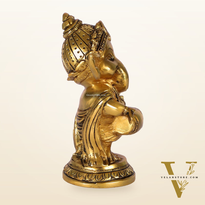 Baby Dholak Ganesha Brass Idol - Golden | BudhShiv