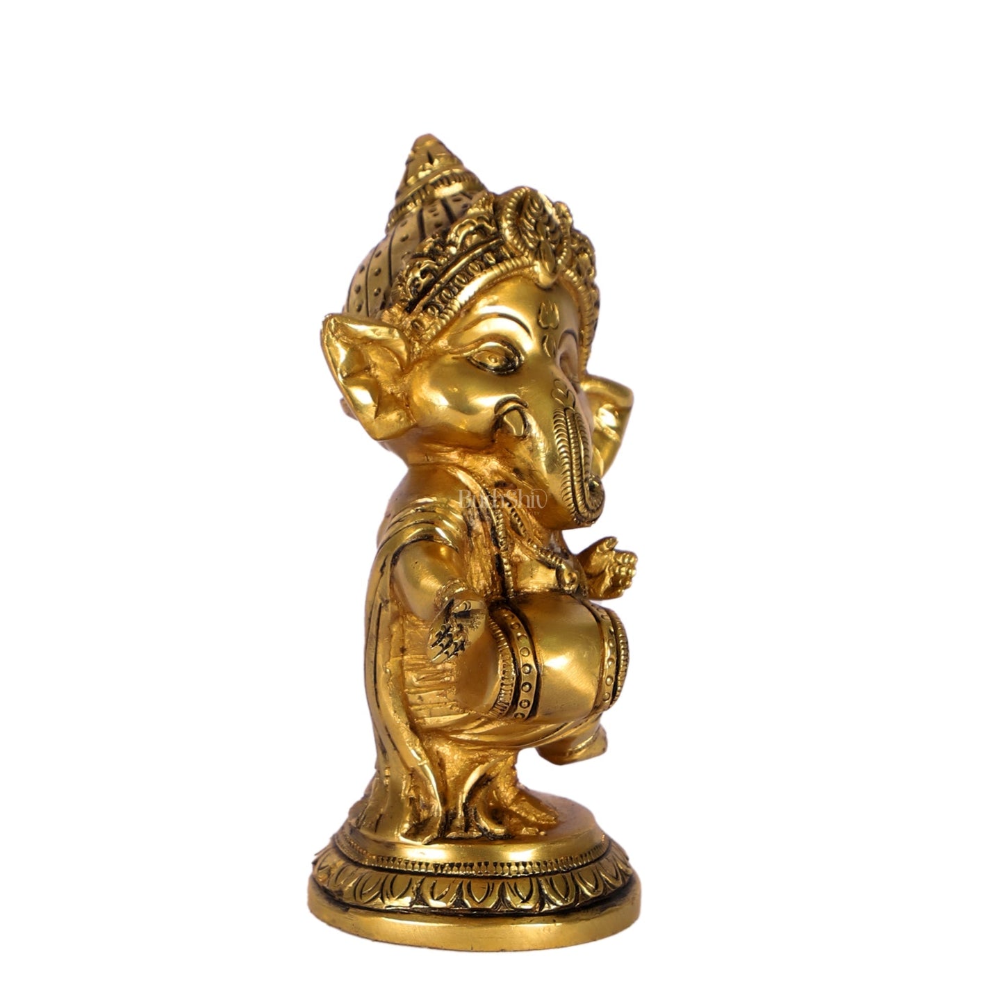 Baby Dholak Ganesha Brass Idol - Golden | BudhShiv