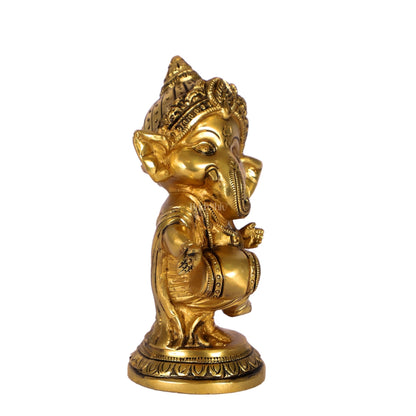 Baby Dholak Ganesha Brass Idol - Golden | BudhShiv