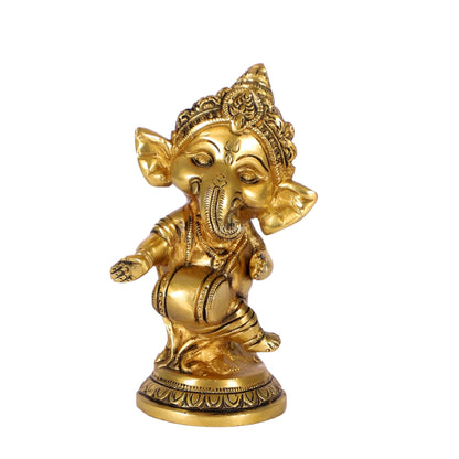 Baby Dholak Ganesha Brass Idol - Golden | BudhShiv