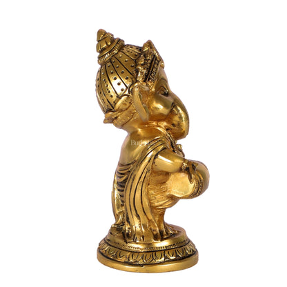 Baby Dholak Ganesha Brass Idol - Golden | BudhShiv