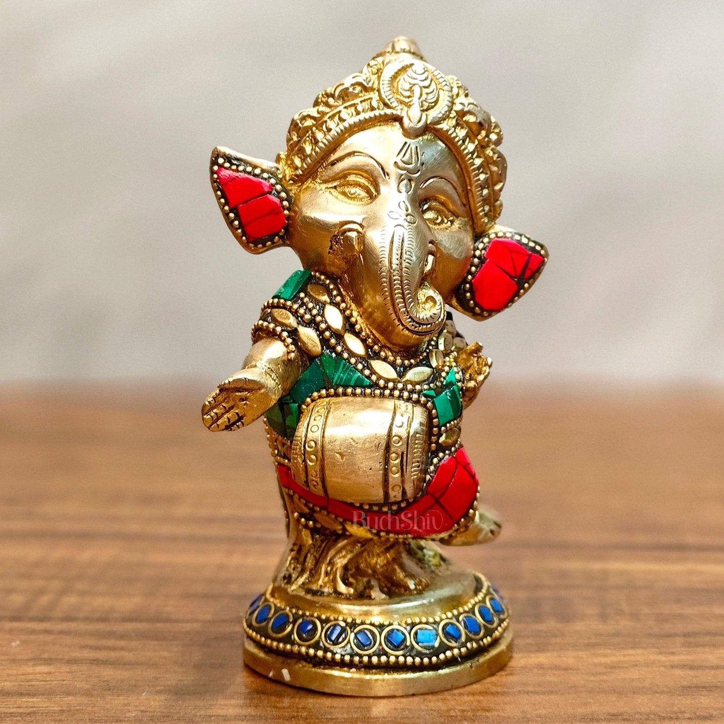 Baby Dholak Ganesha Brass Idol - Perfect for Office Desk, Study Table, Temple - stonework